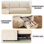 Canapé-lit Dyonery 82, canapé inclinable en forme de L 3-en-1 avec chaise longue de rangement réversible, assemblage sans outils