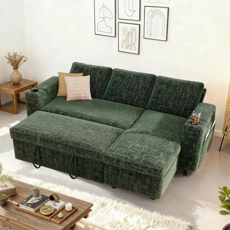 Canapé-lit Dyonery 82, canapé inclinable en forme de L 3-en-1 avec chaise longue de rangement réversible, assemblage sans outils