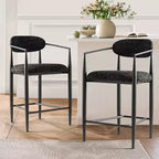 Set of 3 Modern Upholstered Counter Height Bar Stool with Tapered Black Metal Legs, Spacious Seat for Kitchen Island or Home Bar-Panipeachy