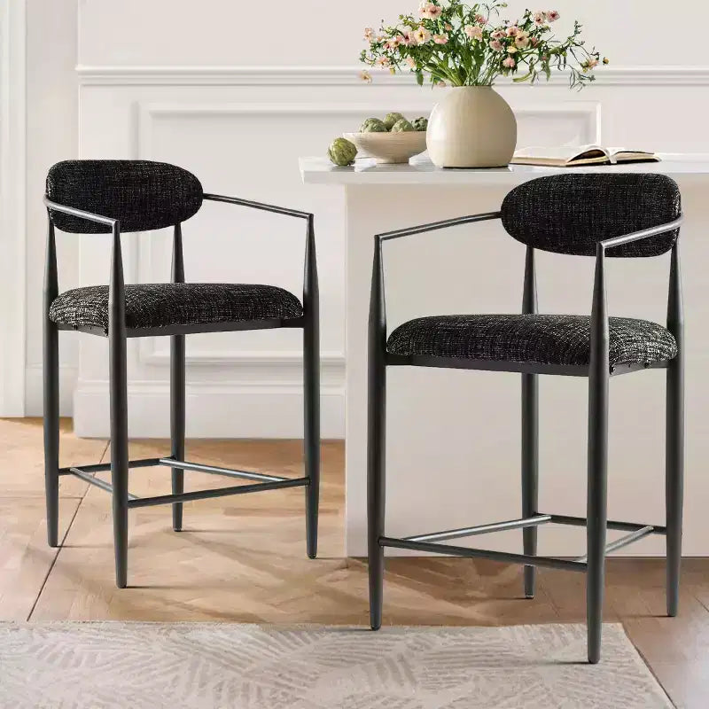 Set of 3 Modern Upholstered Counter Height Bar Stool with Tapered Black Metal Legs, Spacious Seat for Kitchen Island or Home Bar-Panipeachy