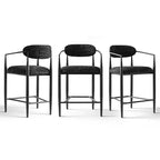 Set of 3 Modern Upholstered Counter Height Bar Stool with Tapered Black Metal Legs, Spacious Seat for Kitchen Island or Home Bar-Panipeachy