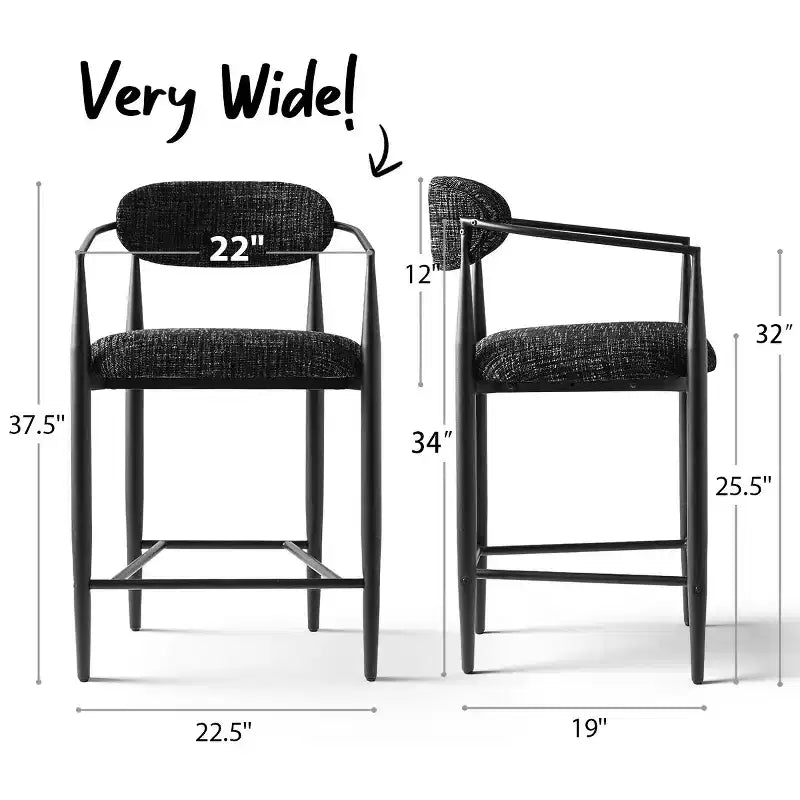 Set of 3 Modern Upholstered Counter Height Bar Stool with Tapered Black Metal Legs, Spacious Seat for Kitchen Island or Home Bar-Panipeachy