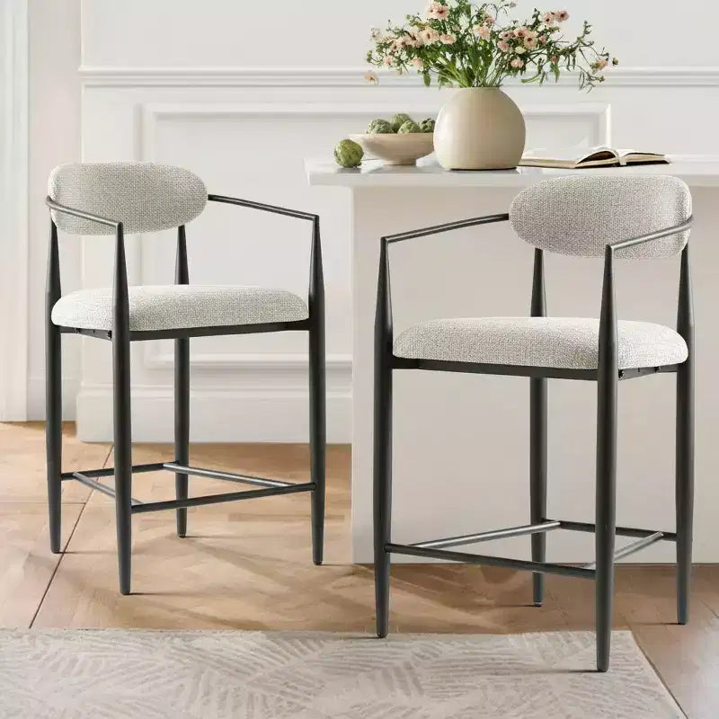 Set of 3 Modern Upholstered Counter Height Bar Stool with Tapered Black Metal Legs, Spacious Seat for Kitchen Island or Home Bar-Panipeachy