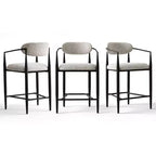 Set of 3 Modern Upholstered Counter Height Bar Stool with Tapered Black Metal Legs, Spacious Seat for Kitchen Island or Home Bar-Panipeachy