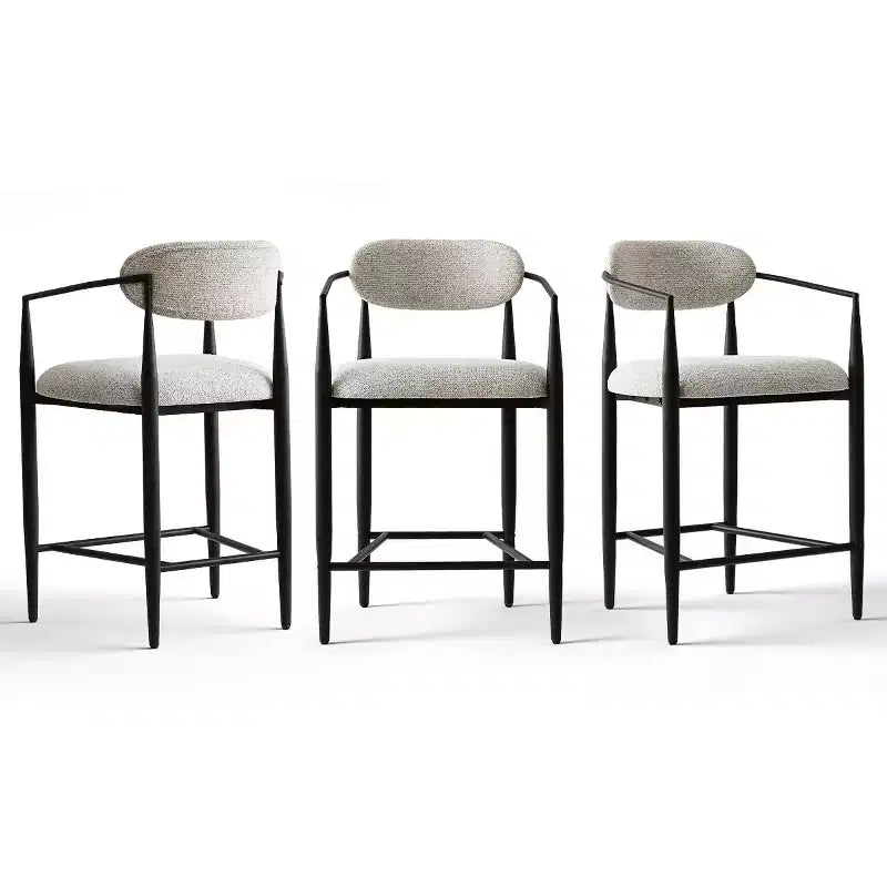 Set of 3 Modern Upholstered Counter Height Bar Stool with Tapered Black Metal Legs, Spacious Seat for Kitchen Island or Home Bar-Panipeachy