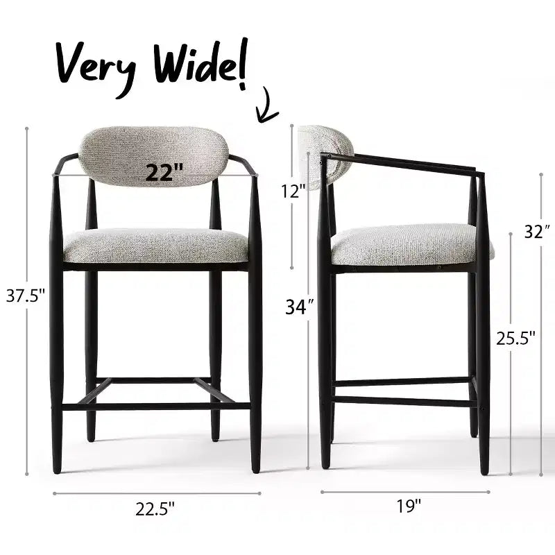 Set of 3 Modern Upholstered Counter Height Bar Stool with Tapered Black Metal Legs, Spacious Seat for Kitchen Island or Home Bar-Panipeachy