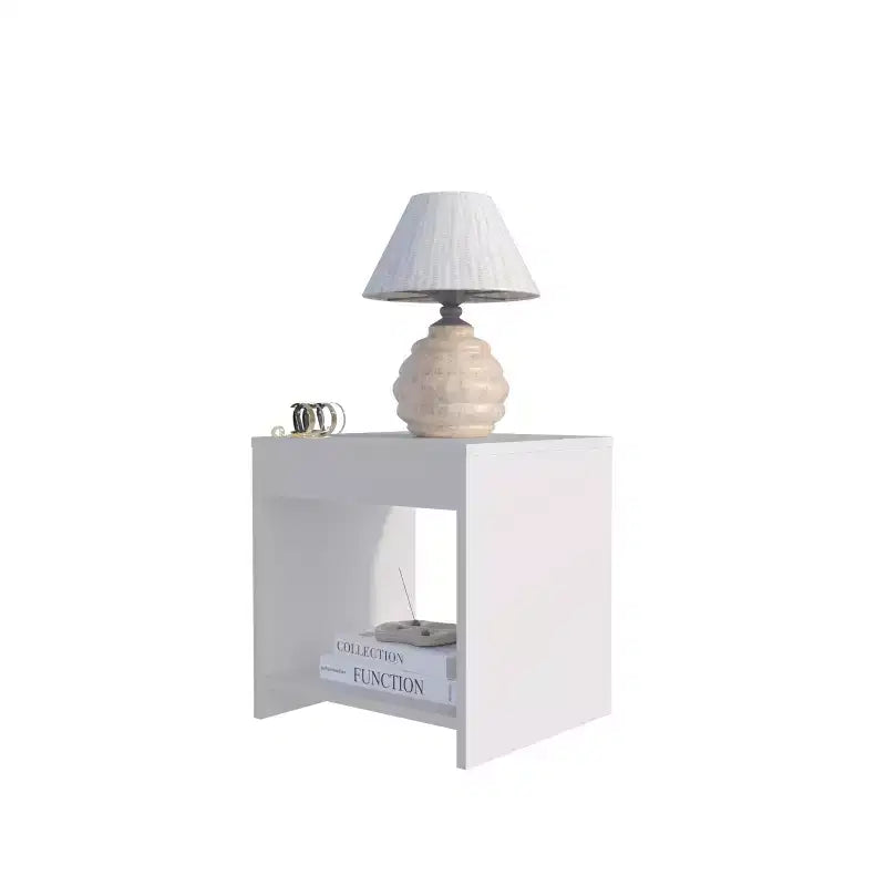 This Anegam Nightstand with Open Storage, White combines contemporary style with smart storage solutions, creating a space saving furniture.