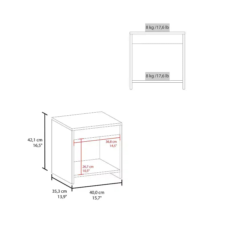 This Anegam Nightstand with Open Storage, White combines contemporary style with smart storage solutions, creating a space saving furniture.