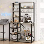 7-Tier Bakers Rack with Power Outlet  Large Microwave Stand & Coffee Bar  2 Wire Drawers, Hooks,Freestanding Kitchen Oven Shelf  For Kitchen