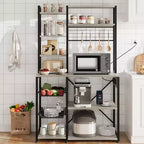 7-Tier Bakers Rack with Power Outlet  Large Microwave Stand & Coffee Bar  2 Wire Drawers, Hooks,Freestanding Kitchen Oven Shelf  For Kitchen