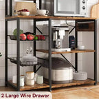 7-Tier Bakers Rack with Power Outlet  Large Microwave Stand & Coffee Bar  2 Wire Drawers, Hooks,Freestanding Kitchen Oven Shelf  For Kitchen