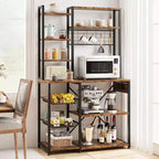 7-Tier Bakers Rack with Power Outlet  Large Microwave Stand & Coffee Bar  2 Wire Drawers, Hooks,Freestanding Kitchen Oven Shelf  For Kitchen