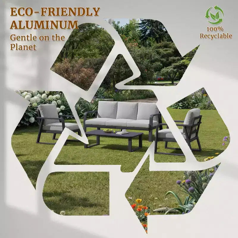 GDFStudio Athena Salon de jardin moderne 8 places en aluminium avec coussins