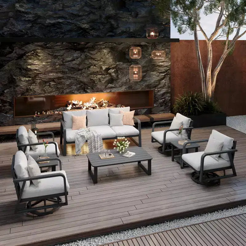GDFStudio Athena Modern 8 Piece Aluminum Patio Chat Set with Cushion