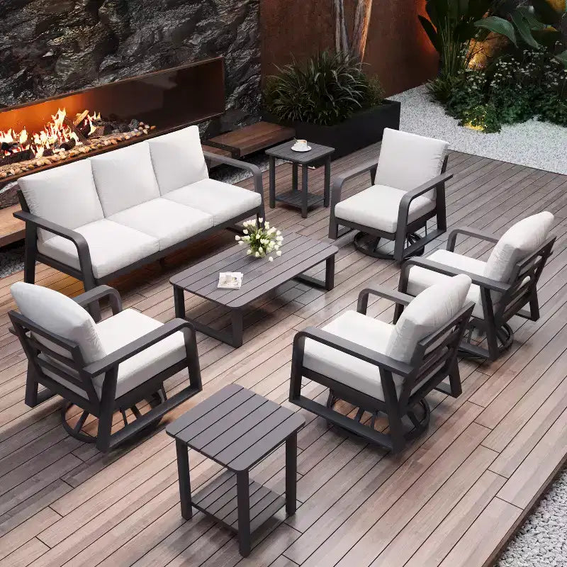 GDFStudio Athena Salon de jardin moderne 8 places en aluminium avec coussins