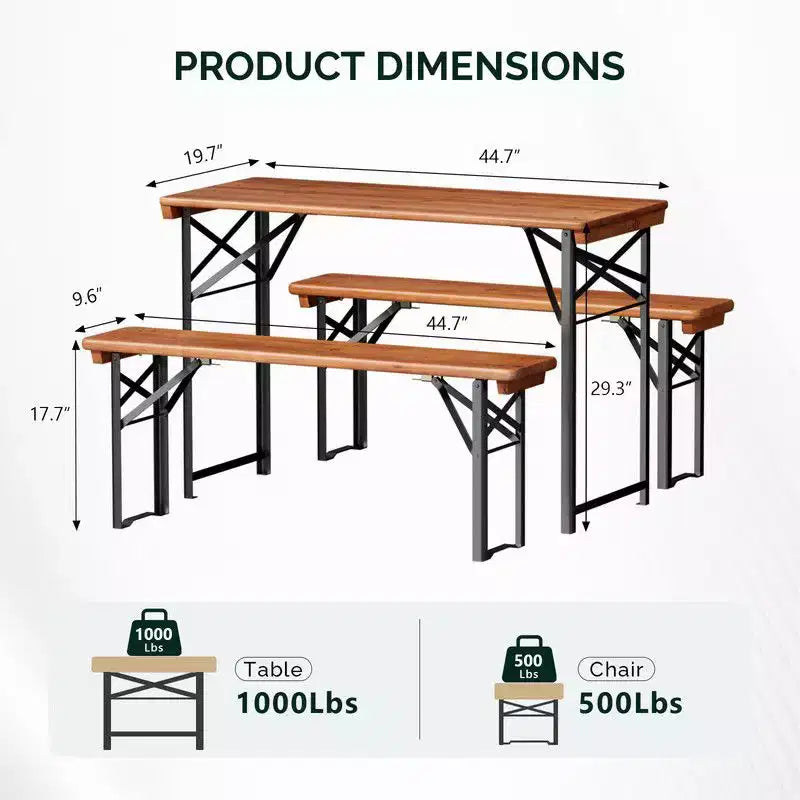 Karl Home Rectangle Wood Picnic Table With Bench Seats 4 People