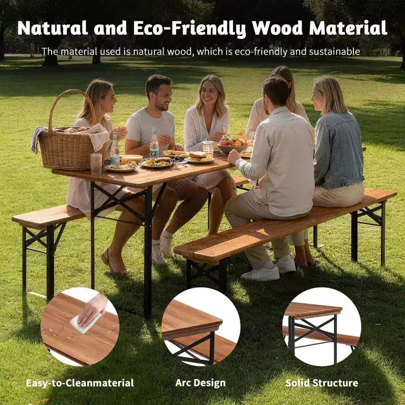 Karl Home Rectangle Wood Picnic Table With Bench Seats 4 People