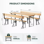 Karl Home Rectangle Wood Picnic Table Iron Frame With Backrest Bench Seats
