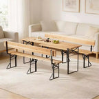 Karl Home Rectangle Wood Picnic Table Iron Frame With Backrest Bench Seats