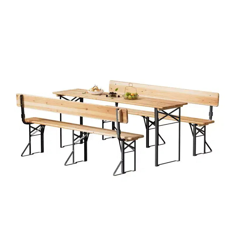 Karl Home Rectangle Wood Picnic Table Iron Frame With Backrest Bench Seats