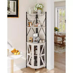 72in Corner Wine Cabinet, Industrial Wine Cabinet Glass Holder, 5-Tiers Liquor Cabinets Bar for Home, Small Space, Display Cabinets, Mesh Door