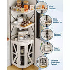 72in Corner Wine Cabinet, Industrial Wine Cabinet Glass Holder, 5-Tiers Liquor Cabinets Bar for Home, Small Space, Display Cabinets, Mesh Door