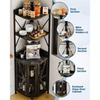 72in Corner Wine Cabinet, Industrial Wine Cabinet Glass Holder, 5-Tiers Liquor Cabinets Bar for Home, Small Space, Display Cabinets, Mesh Door