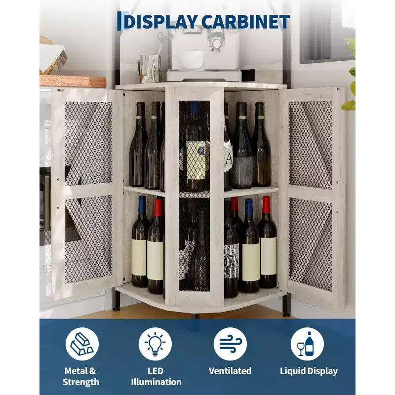 72in Corner Wine Cabinet, Industrial Wine Cabinet Glass Holder, 5-Tiers Liquor Cabinets Bar for Home, Small Space, Display Cabinets, Mesh Door