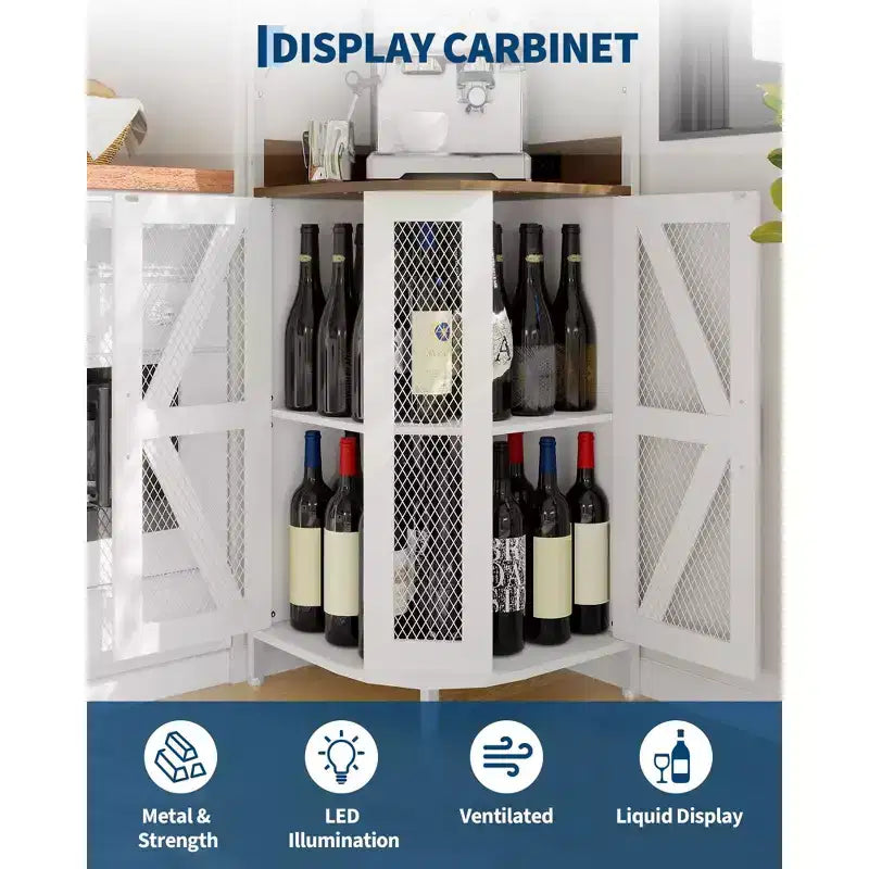 72in Corner Wine Cabinet, Industrial Wine Cabinet Glass Holder, 5-Tiers Liquor Cabinets Bar for Home, Small Space, Display Cabinets, Mesh Door