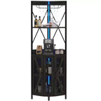 72in Corner Wine Cabinet, Industrial Wine Cabinet Glass Holder, 5-Tiers Liquor Cabinets Bar for Home, Small Space, Display Cabinets, Mesh Door