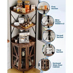 72in Corner Wine Cabinet, Industrial Wine Cabinet Glass Holder, 5-Tiers Liquor Cabinets Bar for Home, Small Space, Display Cabinets, Mesh Door