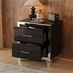 Table de chevet 2 tiroirs élégante, moderne, laquée brillante avec accents de miroirs pour chambre à coucher ou salon