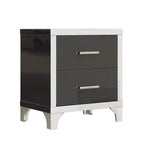 Table de chevet 2 tiroirs élégante, moderne, laquée brillante avec accents de miroirs pour chambre à coucher ou salon