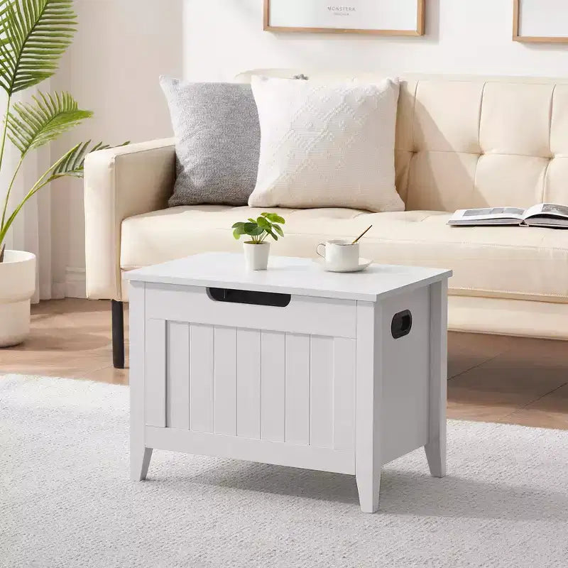 Grand banc de rangement en bois, couvercle supérieur, siège épais rembourré, 2 charnières de sécurité, capacité de 118 kg, pour entrée, chambre à coucher, salon, 60 cm, blanc