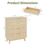 Lots de 2 commodes à 4 tiroirs, commodes de placard cannelées, commodes de rangement en bois pour chambre à coucher, salon, couloir, naturel