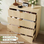 Lots de 2 commodes à 4 tiroirs, commodes de placard cannelées, commodes de rangement en bois pour chambre à coucher, salon, couloir, naturel