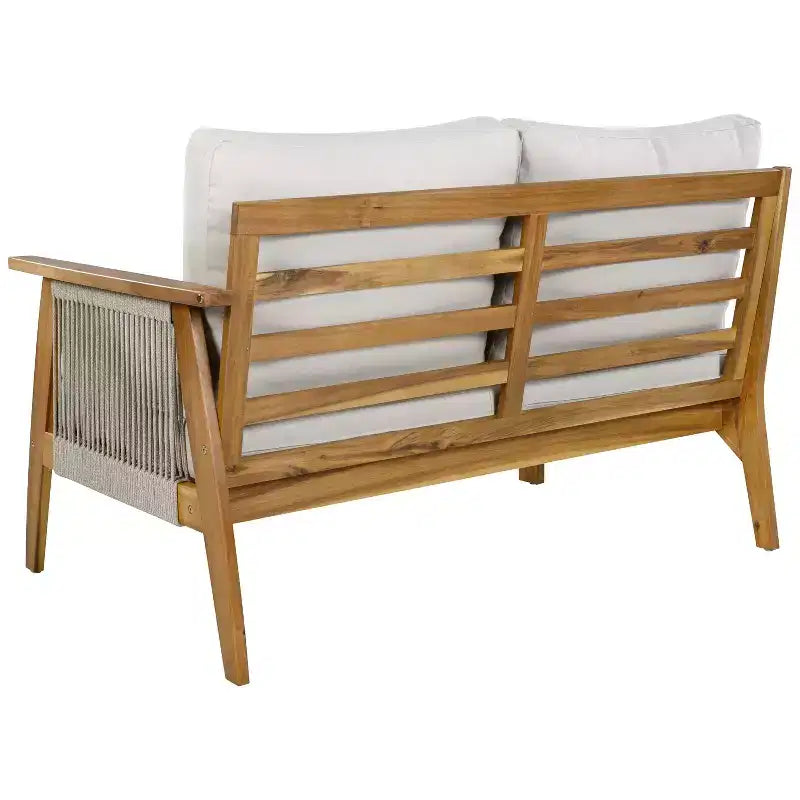 Christopher Knight Home Hanna 4 Piece Outdoor Acacia Wood Sectional Sofa Set with Handwoven Rope