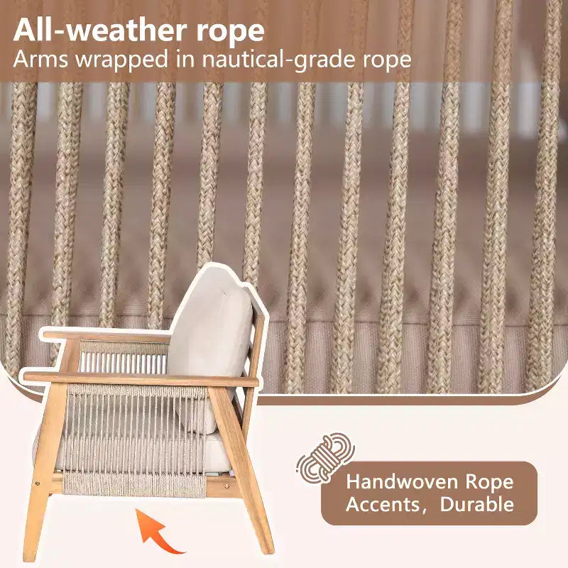 Christopher Knight Home Hanna 4 Piece Outdoor Acacia Wood Sectional Sofa Set with Handwoven Rope