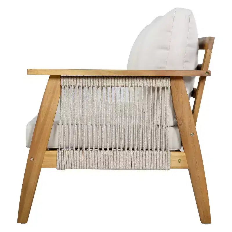 Christopher Knight Home Hanna 4 Piece Outdoor Acacia Wood Sectional Sofa Set with Handwoven Rope