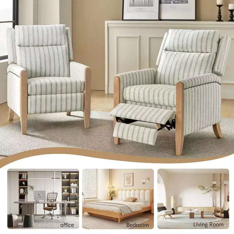 Rosa Upholstered Push Back Recliner Set of 2-BEIGE