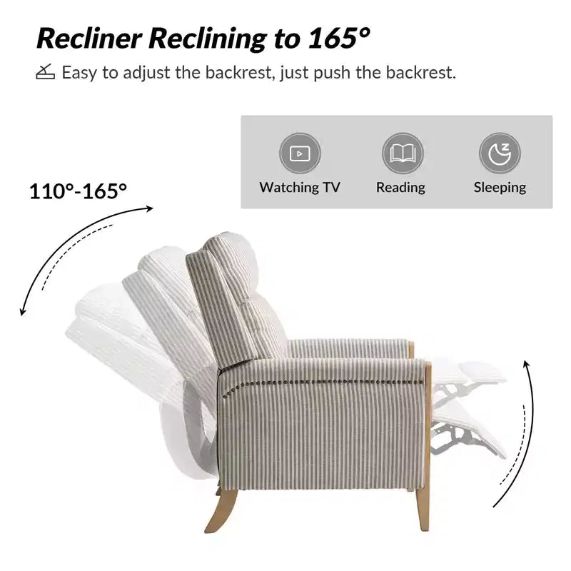 Rosa Upholstered Push Back Recliner Set of 2-BEIGE