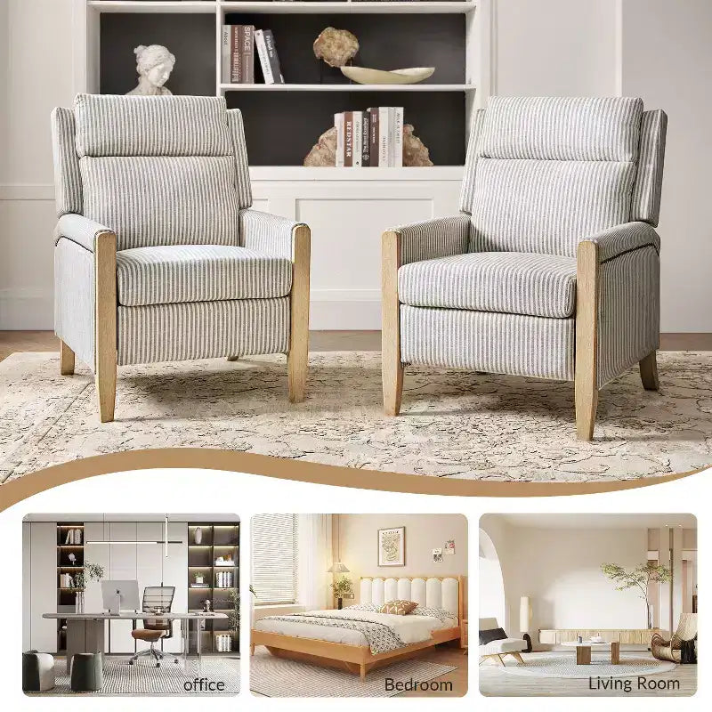 Rosa Upholstered Push Back Recliner Set of 2-BEIGE