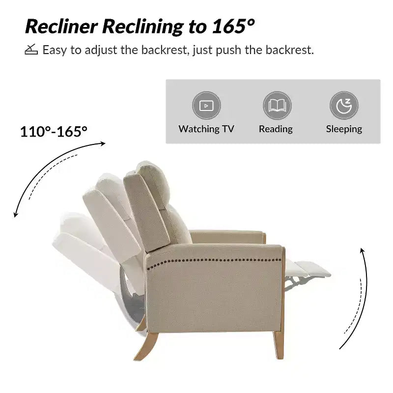 Rosa Upholstered Push Back Recliner Set of 2-BEIGE