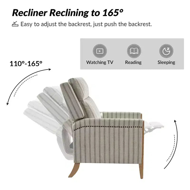 Rosa Upholstered Push Back Recliner Set of 2-BEIGE