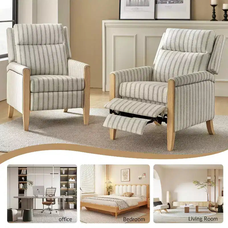 Rosa Upholstered Push Back Recliner Set of 2-BEIGE