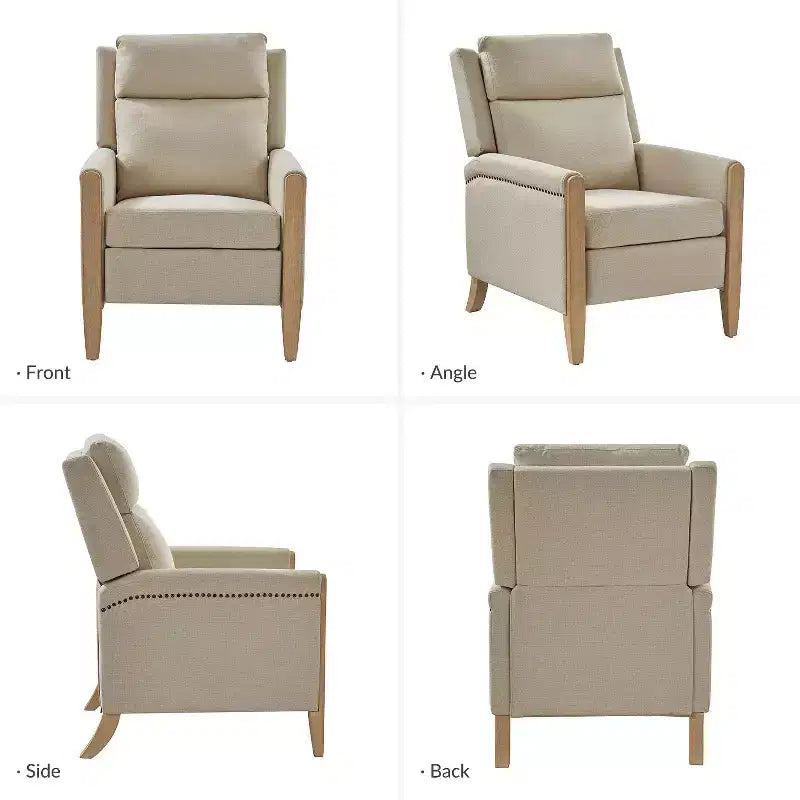 Rosa Upholstered Push Back Recliner Set of 2-BEIGE