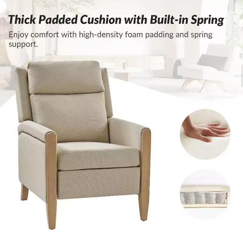 Rosa Upholstered Push Back Recliner Set of 2-BEIGE