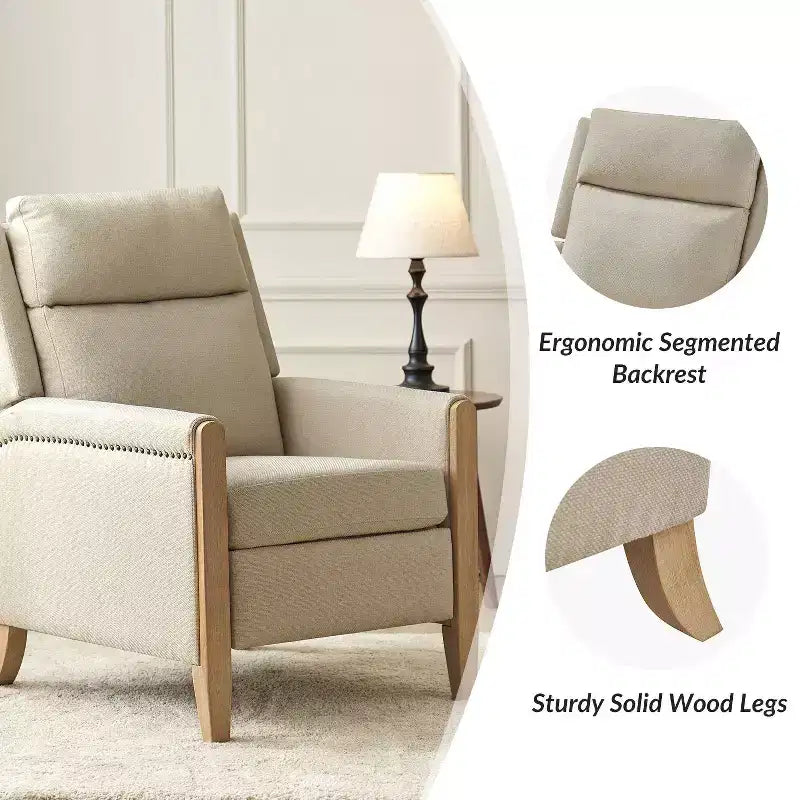 Rosa Upholstered Push Back Recliner Set of 2-BEIGE