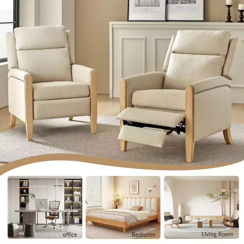 Rosa Upholstered Push Back Recliner Set of 2-BEIGE