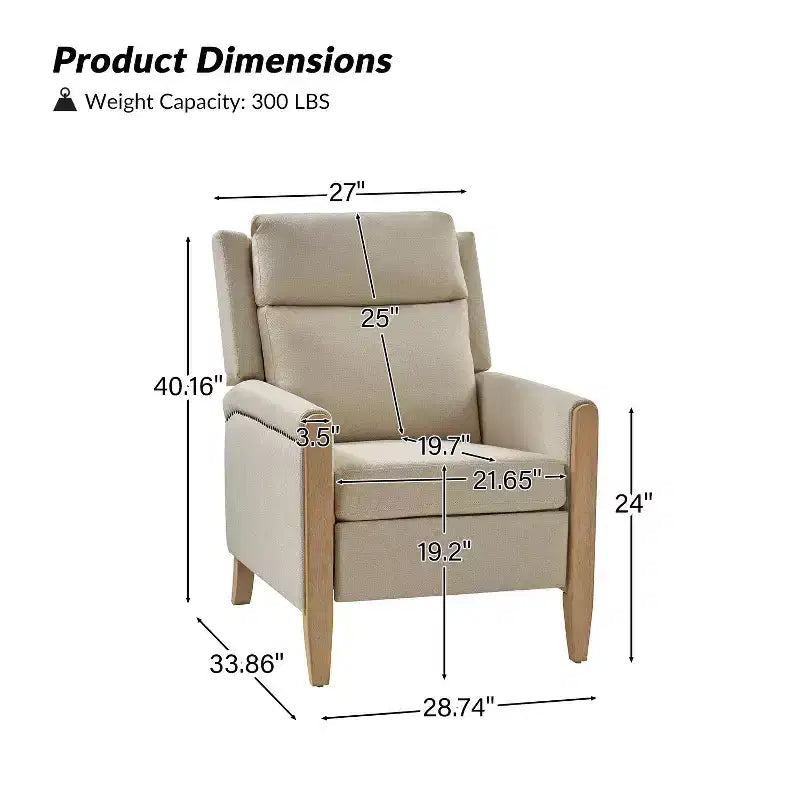 Rosa Upholstered Push Back Recliner Set of 2-BEIGE